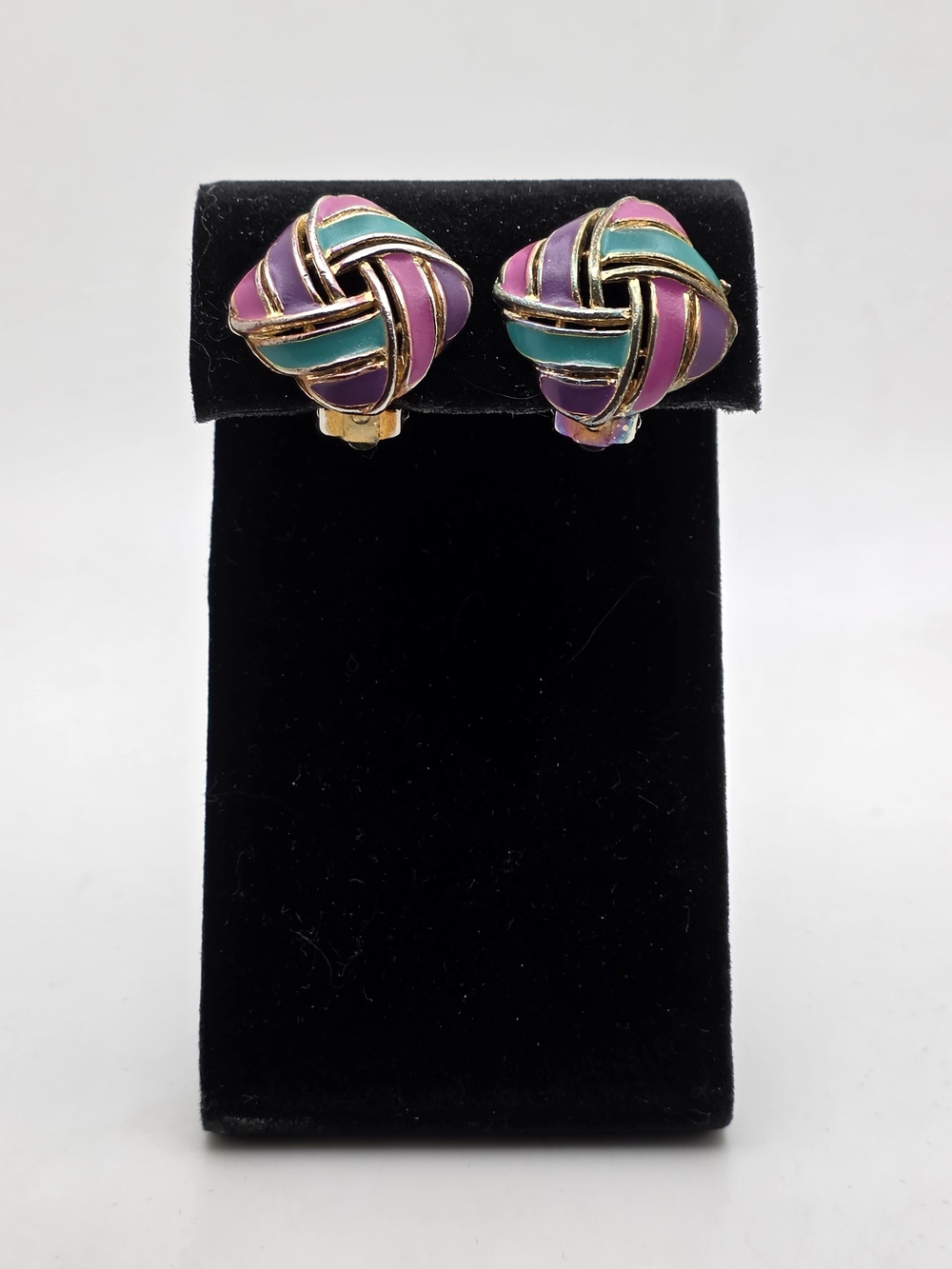 Gold-Tone Multicolor Knot Clip-On Earrings - Pink, Purple & Teal